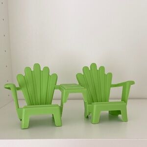 Green Adirondack Chair Set - Barbie Doll - Fairy Garden - Outdoor - Camping Life